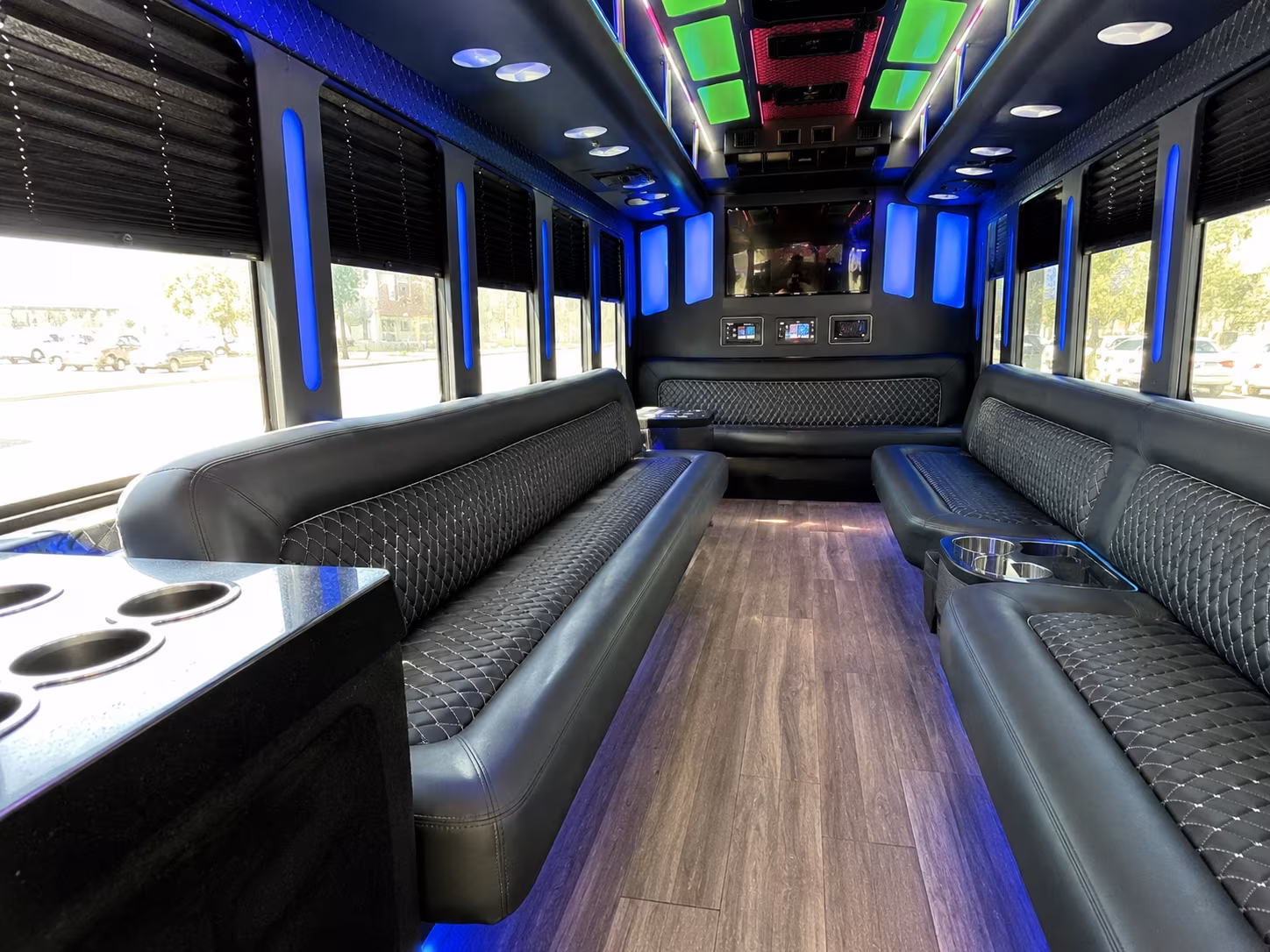 henderson 15 passenger party bus inside