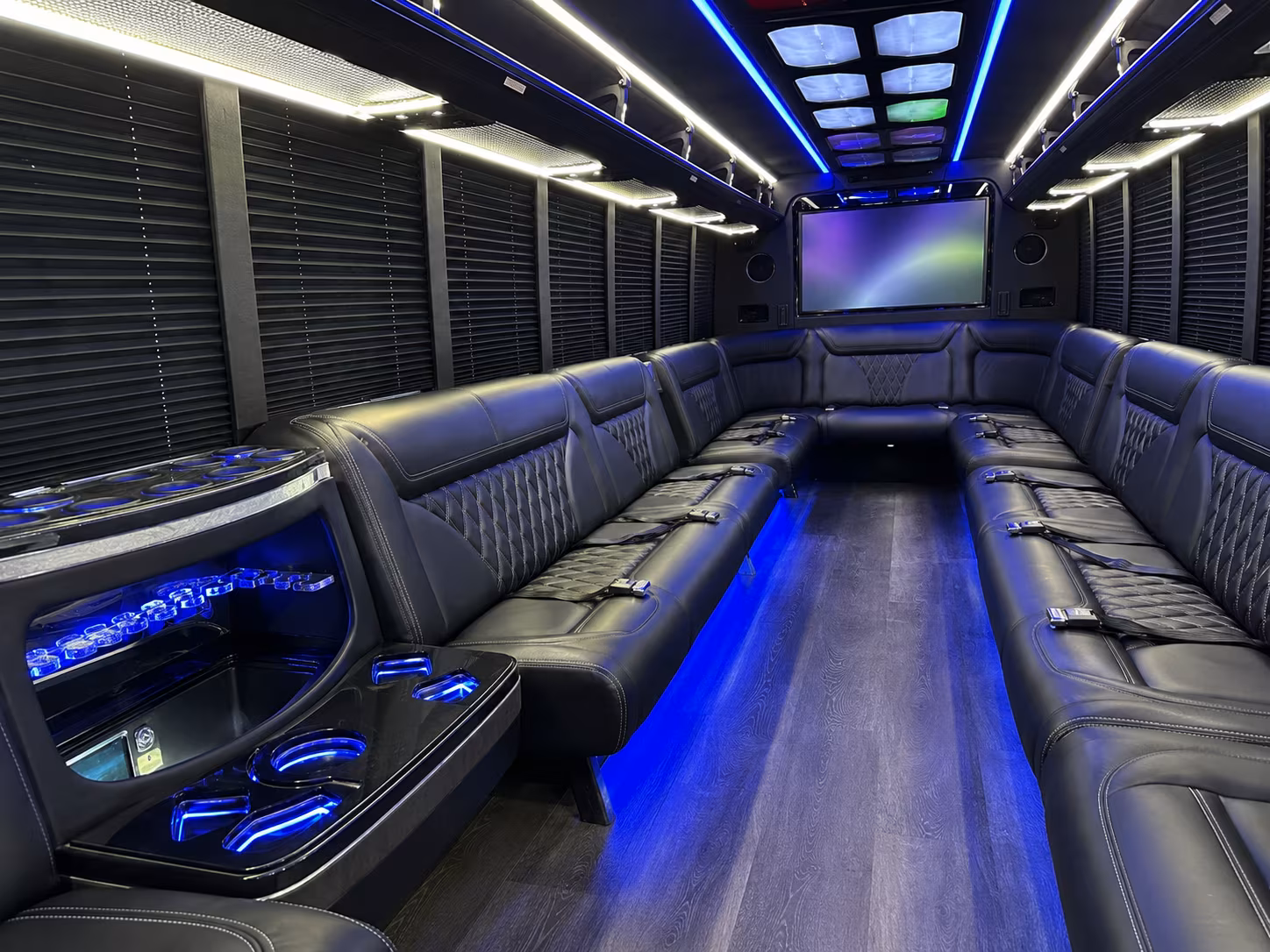 henderson 20 passenger party bus inside